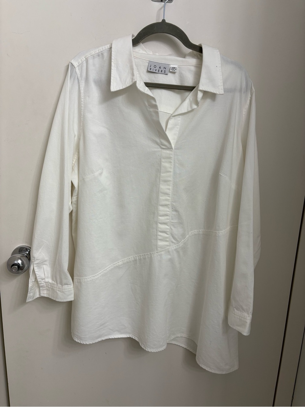 Joan Rivers asymmetrical pullover collared shirt with faux button placket